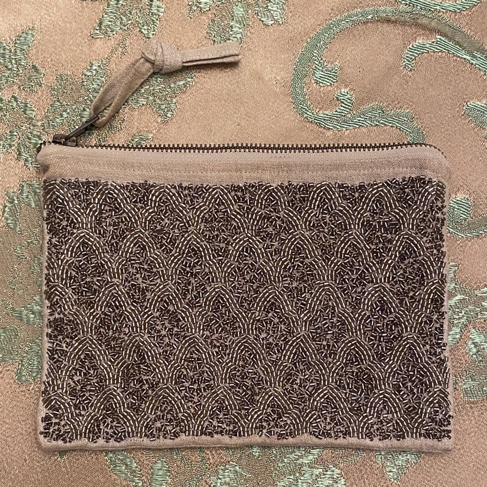 Beaded Linen Pouch